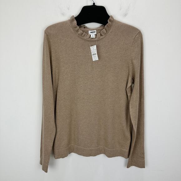 J.Crew Cotton Ruffleneck Sweater Classic Preppy Minimalist Beige Tan Medium NWT - Picture 5 of 11